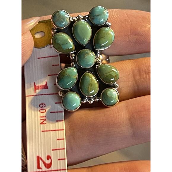 Sterling Silver NATIVE Style Turquoise Cluster Ring Adj 6-9 Large SW Statement - Picture 9 of 9